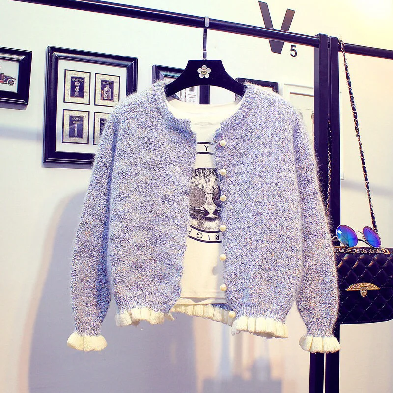 Осень 2019 новый корейский вариант мешковатый вязаный свитер короткий маленький