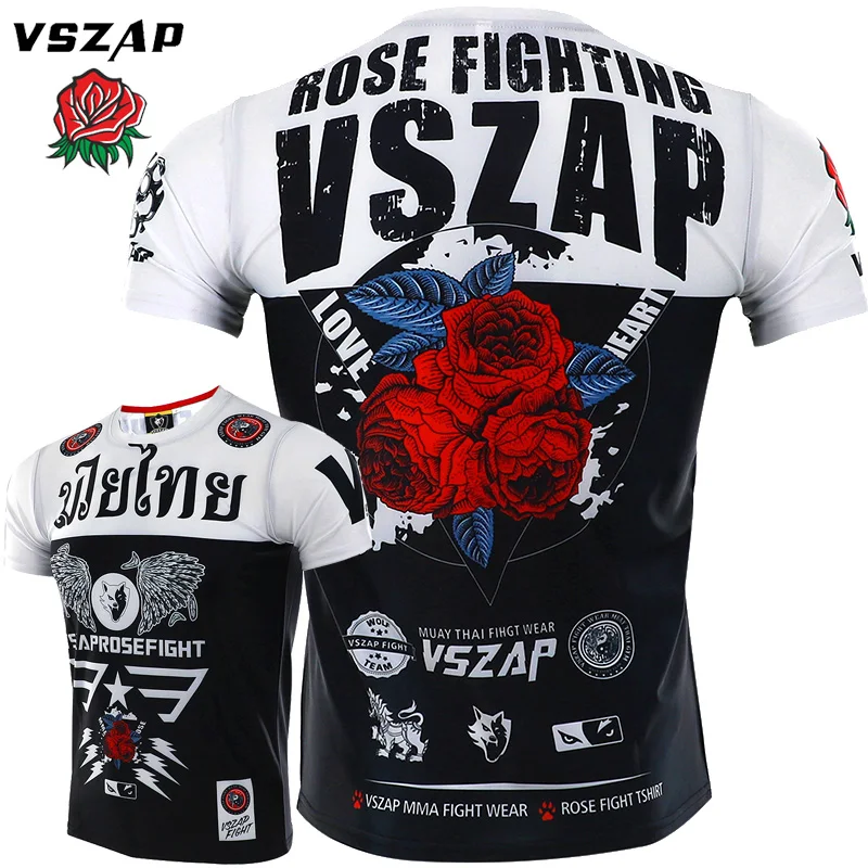 VSZAP MMA spor forması Muay Thai Fitness boks Jiu Jitsu spor Tee gömlek söndürme giysileri mücadele T Shirt erkek