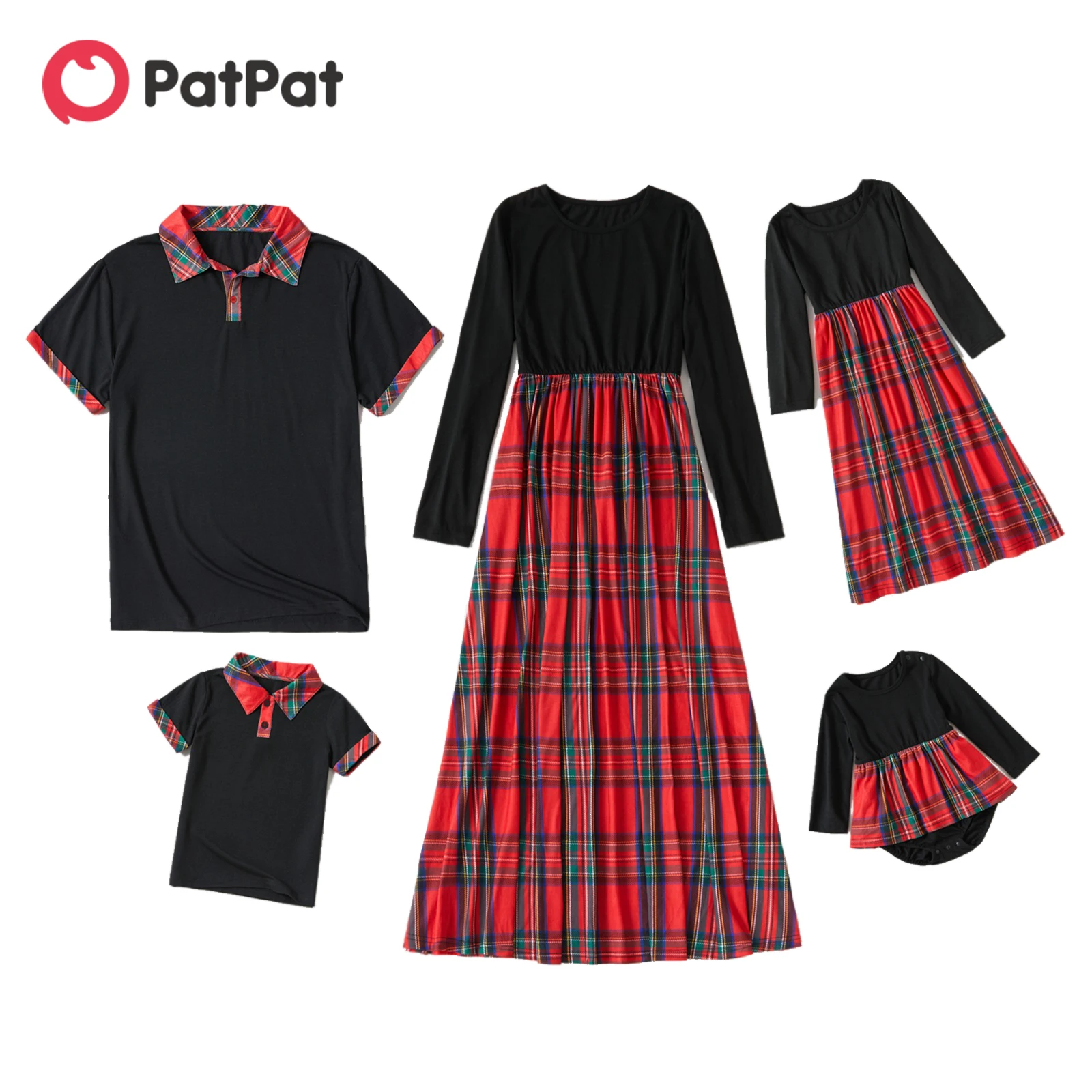 

PatPat Christmas Red and Black Plaid Splice Long-sleeve Family Matching Sets