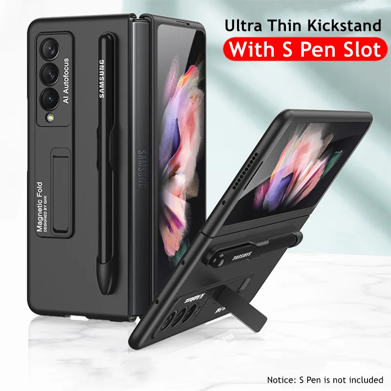 

Ultra Thin Kickstand Case For Samsung Galaxy Z Fold 3 Case S Pen Fold Edition Pen Slot Holder Hard Plastic Slim Cover (NO Pen)