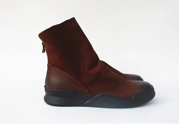 Careaymade-Genuine Leather Thick-soled Women's Shoes Round-toed Original Handmade Single boots Flat-soled Retro Leisure boots