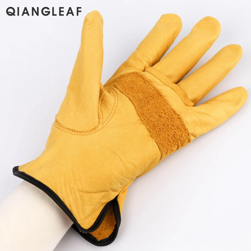 QIANGLEAF 3 шт. рабочие толстые защитные перчатки из воловьей кожи для вождения желтые