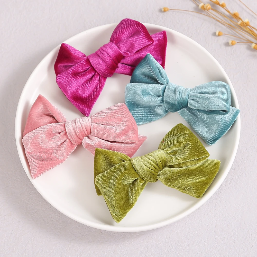 

Бархатная нейлоновая повязка на голову с бантом для девочек, 2,4 дюйма, бархатная повязка на голову с бантом, Детские аксессуары для волос, за...