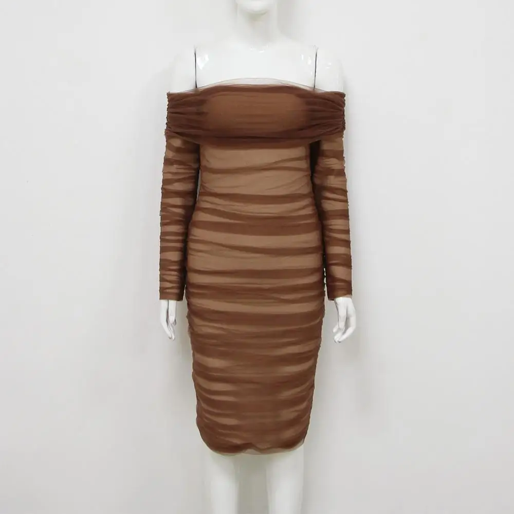 Женское Сетчатое платье футляр DEIVE TEGER облегающее телесного цвета с открытыми