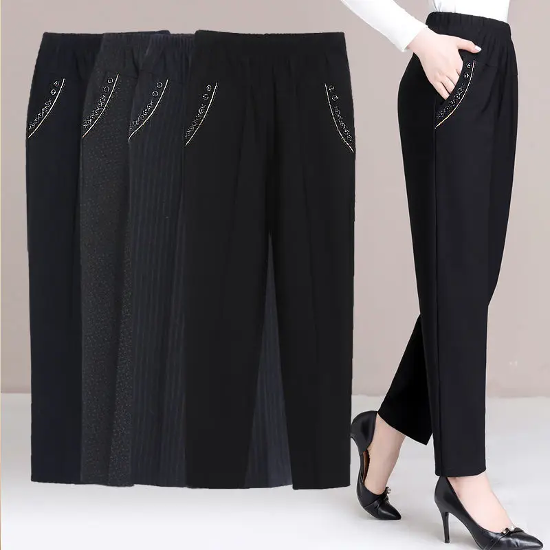 

Extra Large Size XL-6XL 2022 Women's Winter Middl Aged Female Warm Casual Straight Pants Ladies Elastic Waist Trousers B09