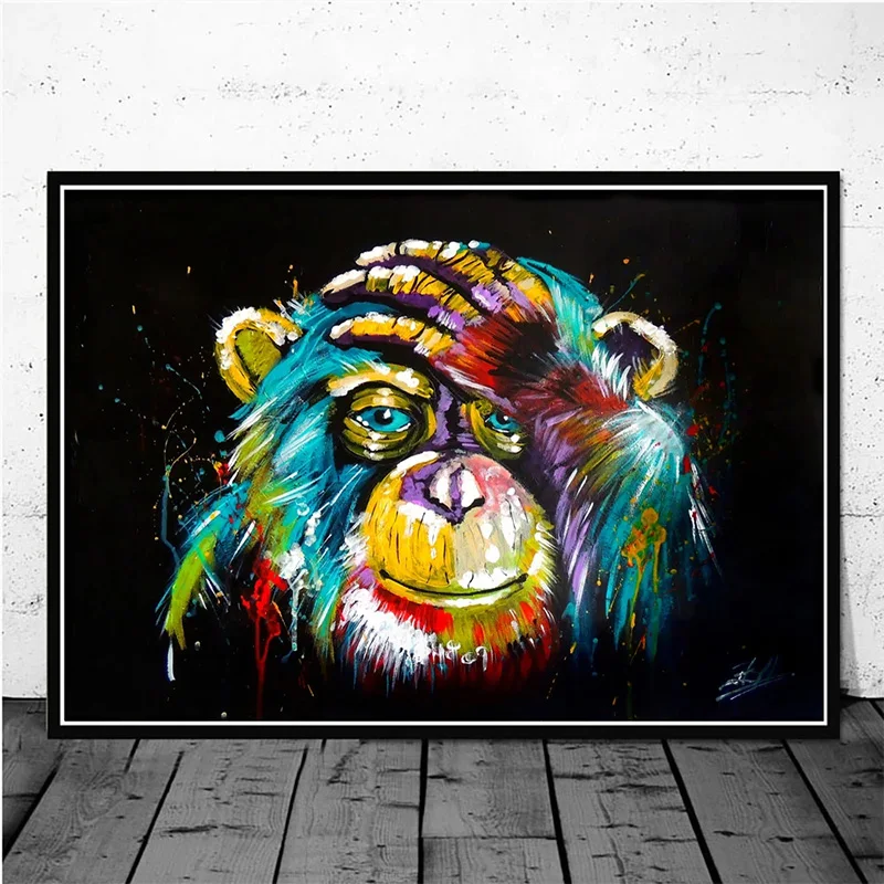 

Abstract Animal Poster Watercolor Art Painting Thinking Monkey Wall Canvas Print Painting Frameless Living Room Home Decoration