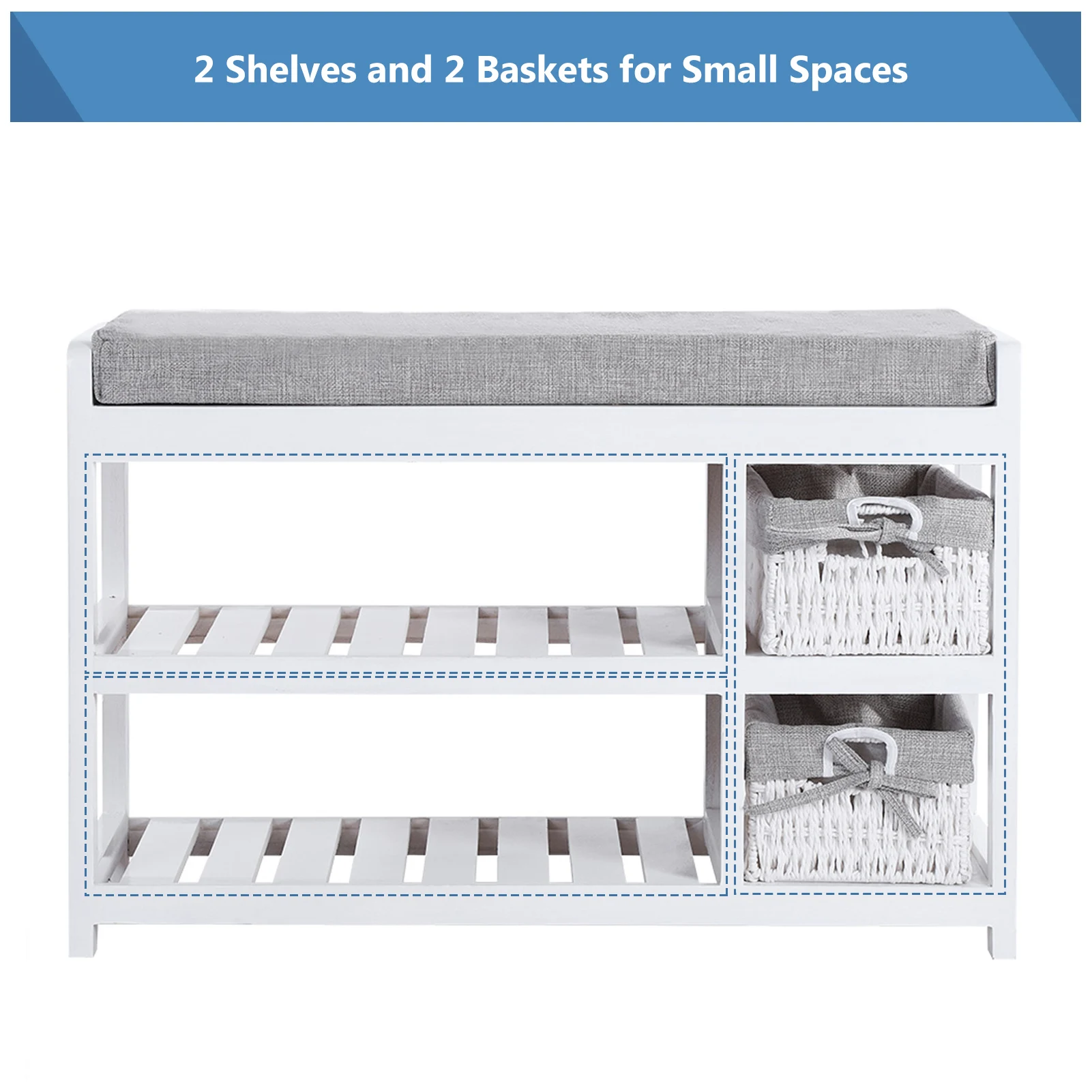 Двухуровневый табурет для хранения обуви подставка в гостиную натуральная