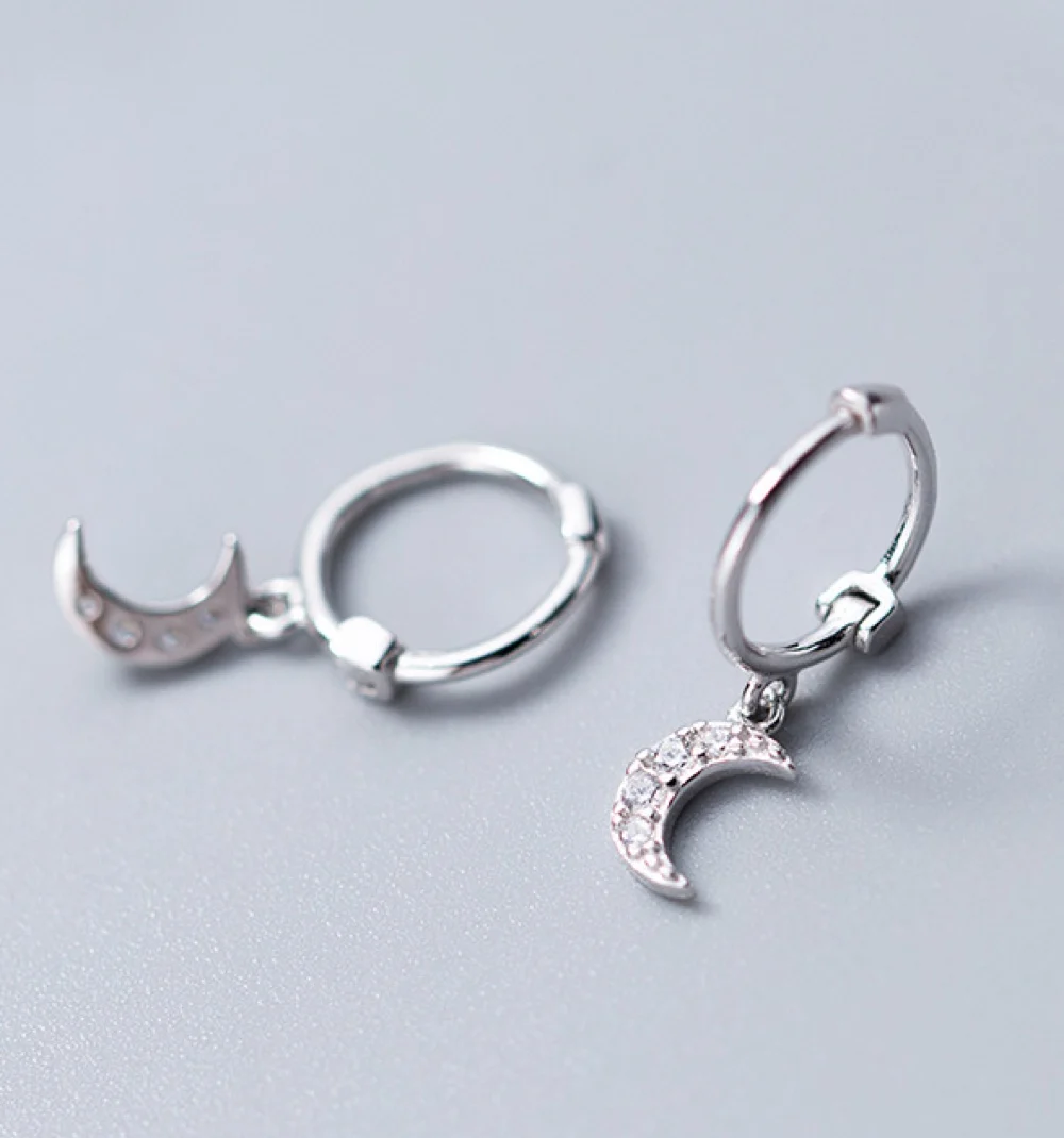 Hoop earrings korean for women 925 sterling silver clear CZ tiny Gold Moon Fine Jewelry wedding gifts | Украшения и аксессуары