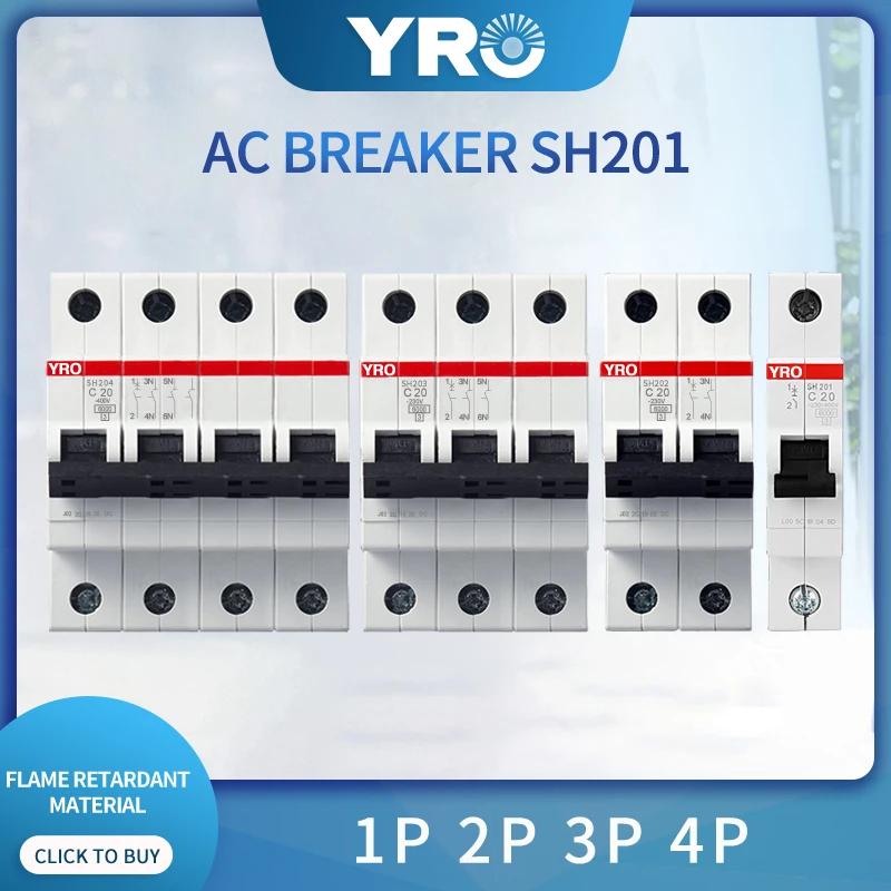 

AC 1P 2P 3P 4P Mini Circuit breaker MCB 3A 6A 10A 16A 20A 25A 32A 40A 50A 63A Circuit Protector SH201