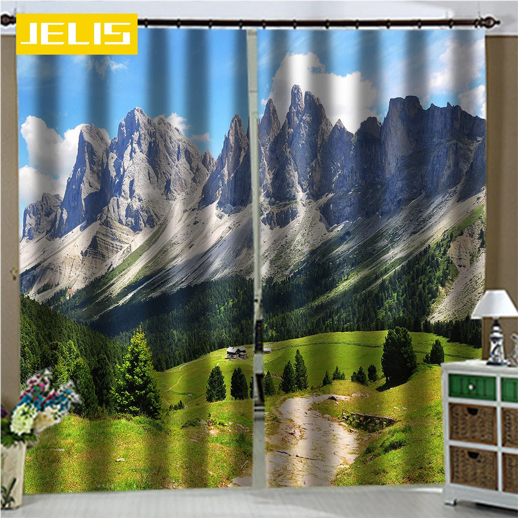 

Mountain Landscape Curtain Blackout Curtains for Living Room Bedroom Kitchen Drapes Blind Window Treatments Backdrop Curtains