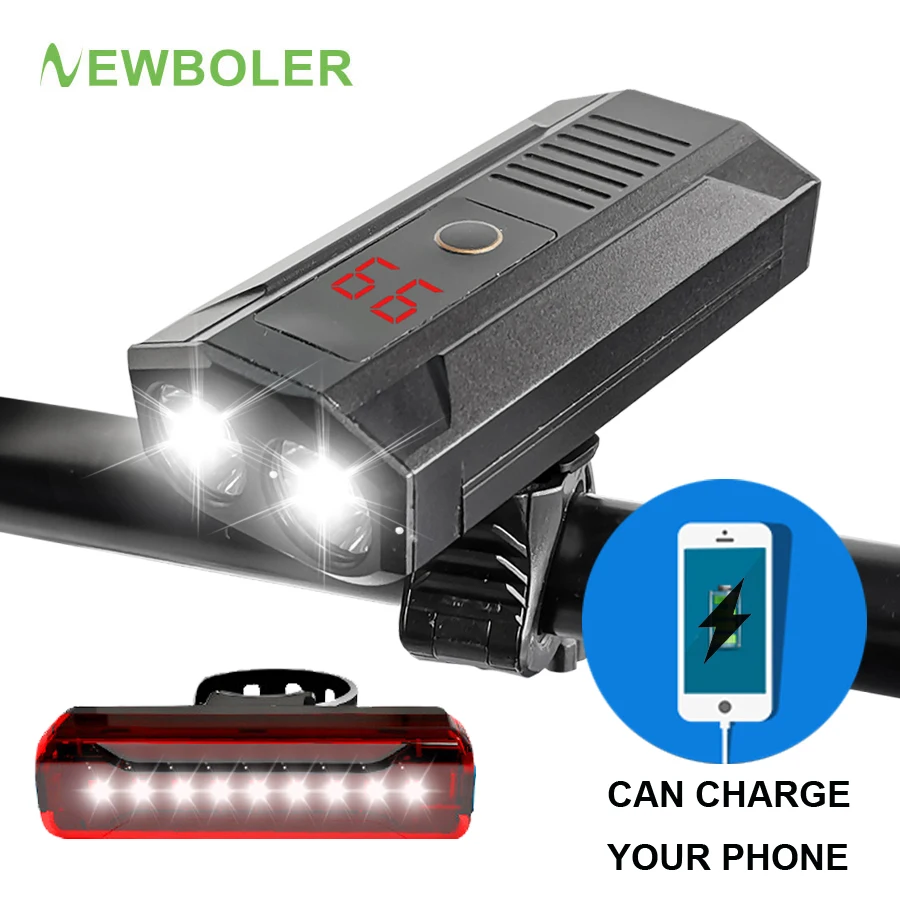 

NEWBOLER Digital Display USB rechargeable LED bicycle light front rear 2400 Lumen 5200mAh cycling lamp Waterproof bike light kit