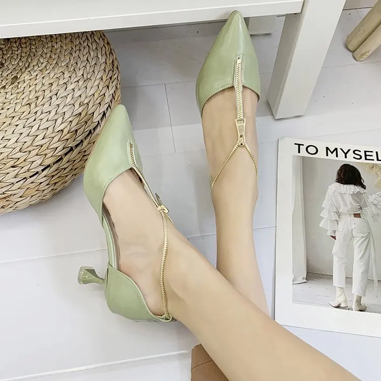 

New women's sandals in summer 2020 single shoe thin heel Rubber PU sleeve middle heel in spring 2020