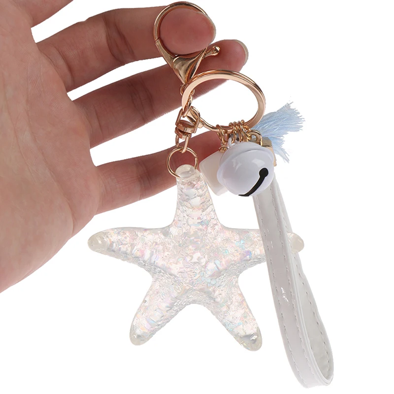 

New Cartoon Sea World Starfish Pearl Shell Keychain Key Chain KeyRing Women Gift Crystal Pendant Keychain