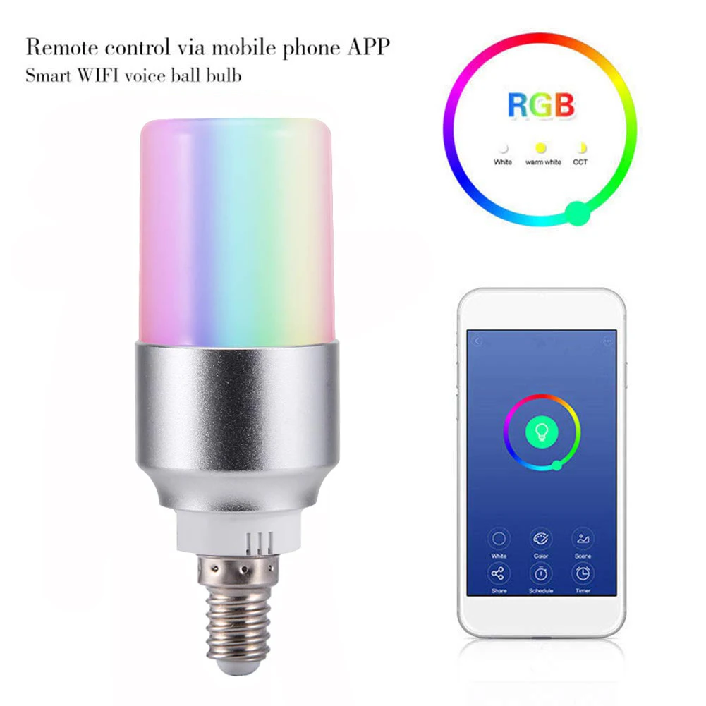 E14 7 Вт WiFi умная лампа Светодиодная RGB Теплый Холодный белый цвет затемнения 60