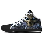 Крутые ботинки с черепом для мужчин с печатью под заказ, модные дизайнерские ботинки до Середины Топ парусиновая обувь; Модная спортивная обувь для мужчин на шнуровке женская обувь на плоской подошве; Повседневная обувь