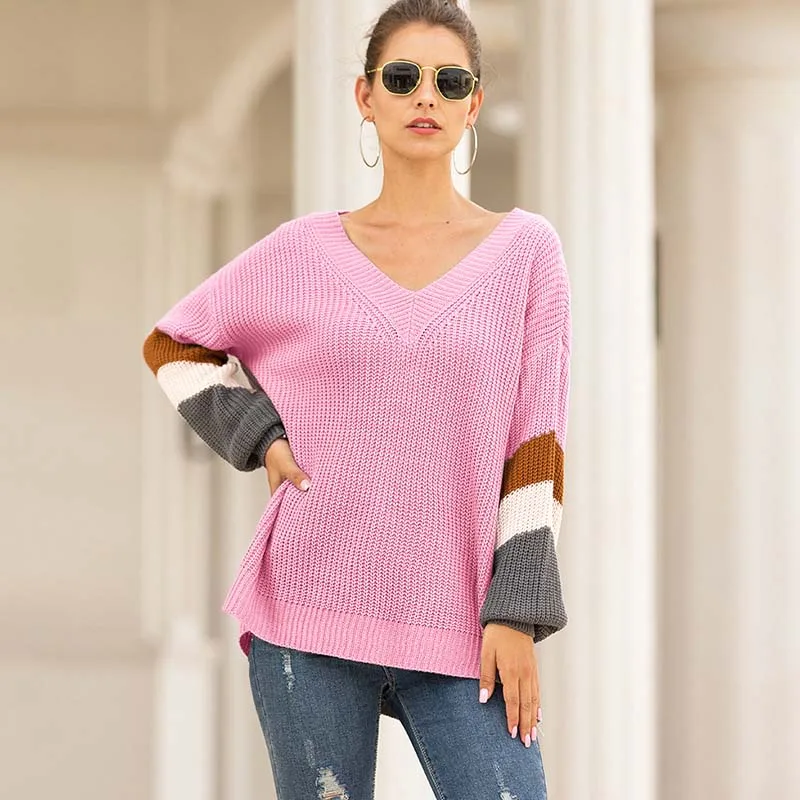 

2020 Autumn Winter Women Sweater Pullover Women's Jumper V Neck Sweater Female Long Sleeve Knitted Sweaters For Women