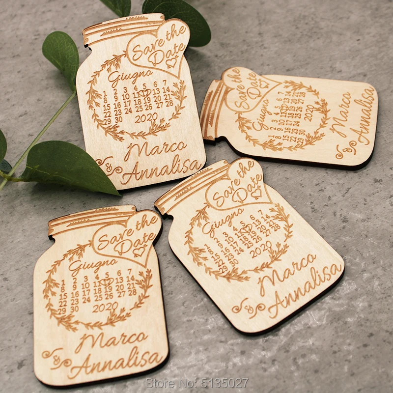 Calendar Mason Jar Save the date with paper and envelope save wedding magnet wood rustic | Дом и сад