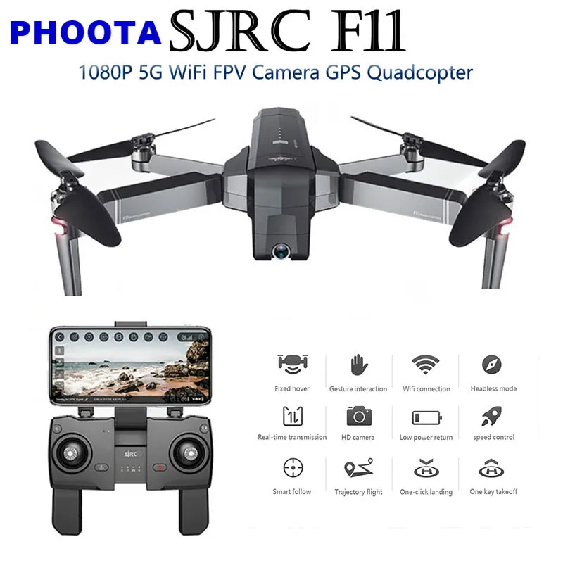 Оригинальный складной Дрон SJRC F11GPS с функцией подключения по Wi Fi и FPV камерой