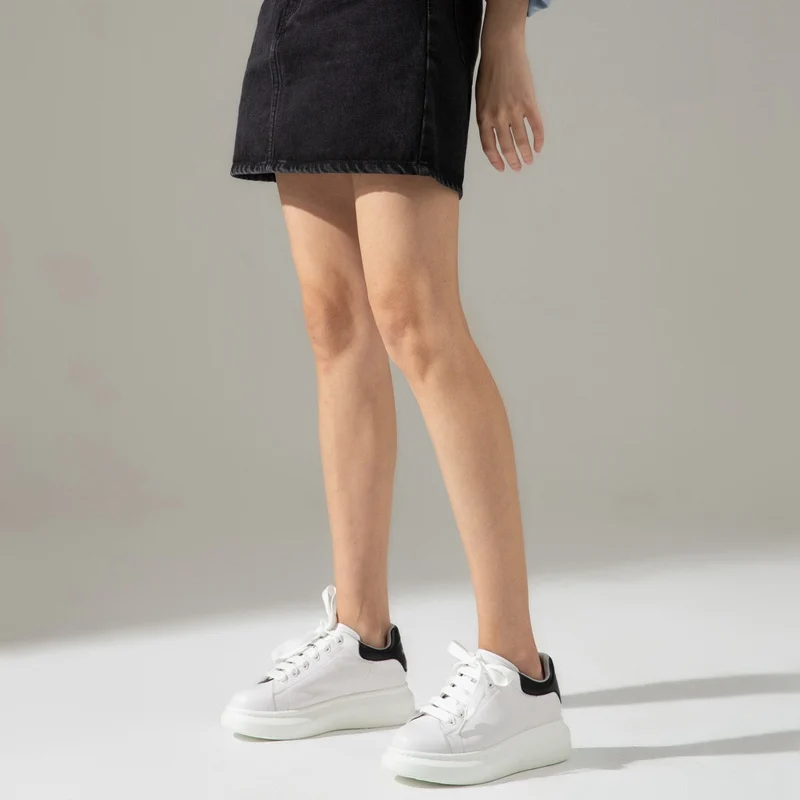 

KEMEKISS New Fashion Women Sneakers Mixed Color Real Leather Thick Bottom Flats Shoes Women Footwear Size 34-40
