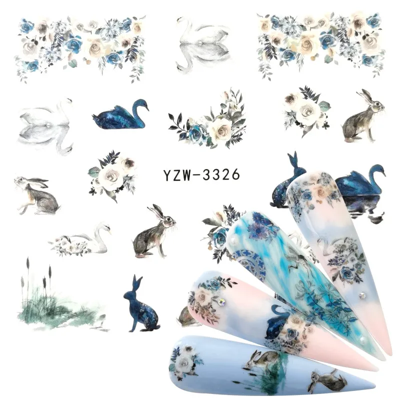 

2022 1 Sheets Summer Series Nail Water Decals Rabbit Pattern Tranfer Sticker Nail Art Decoration
