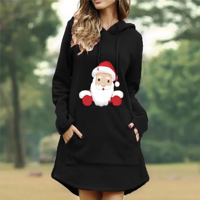 AECU 2021 Ladies Autumn and Winter New Christmas Print Hooded Long Sleeve Women's Dress Plus Size Hoodies Women Drop Shipping