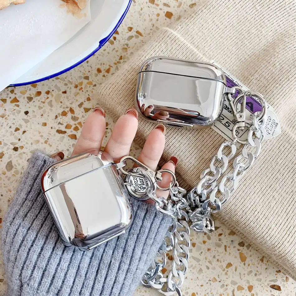 

For AirPods Case Fashion INS Plating Chain Earphone Case For Apple AirPods 2 3 AirPods Pro Gothic Headphone Cover with Keychain
