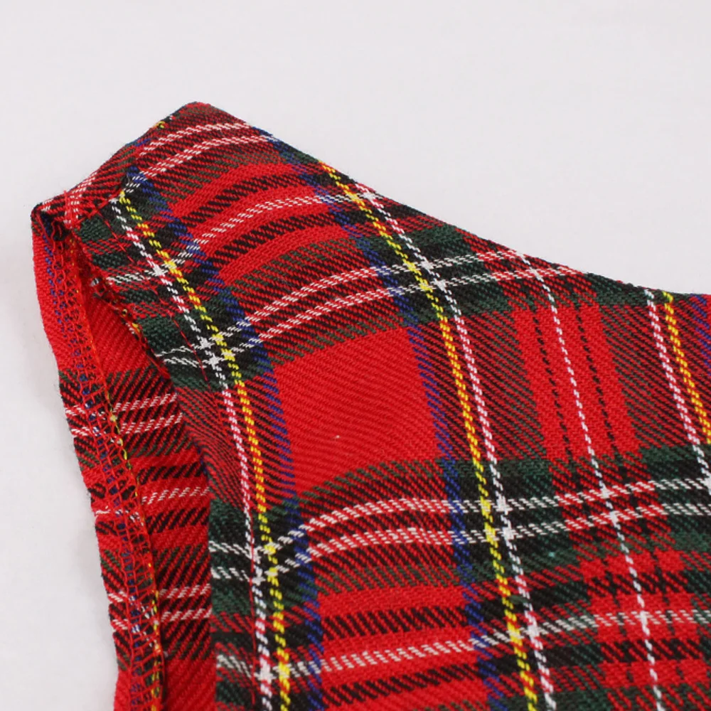 Женское винтажное платье с круглым вырезом и принтом в клетку вечернее поясом