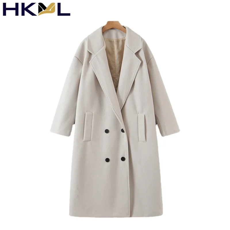 

Women Coat Long Sleeves Pocket Solid Long Coats Jacket Loose 2021 Ladies Elegant Autumn Winter