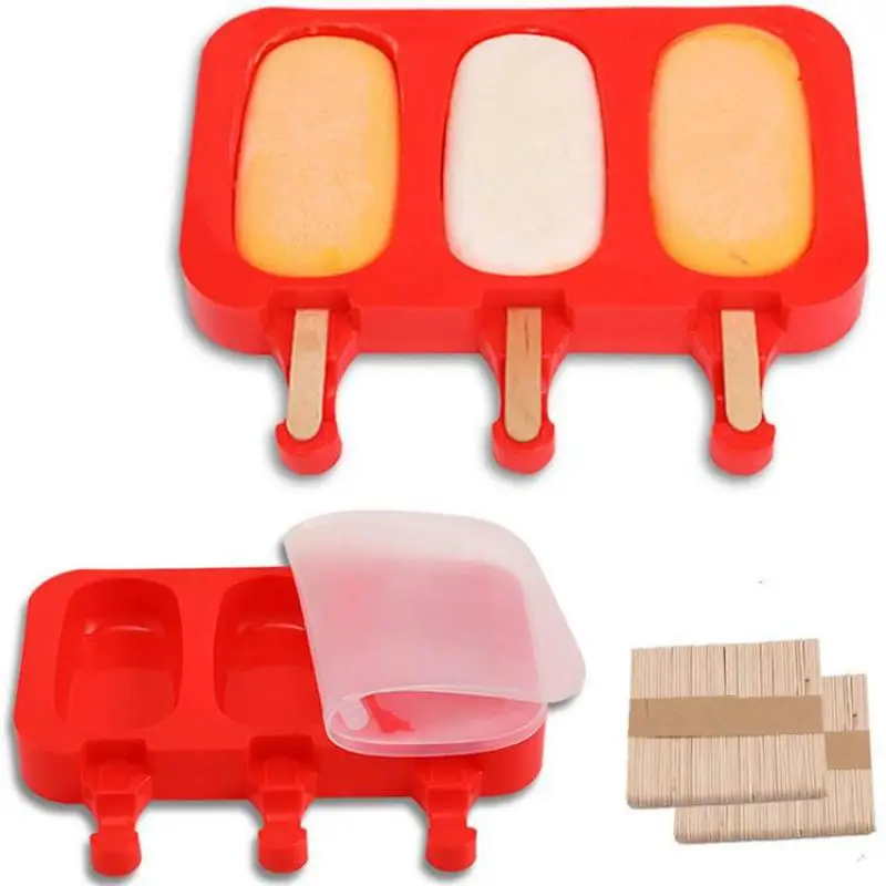 

Cute Ice Cream Mold DIY Popsicle Making Tool Cartoon New Style Popsicle Silicone Mold With Lid Creative Ice Cube Tray Bakeware