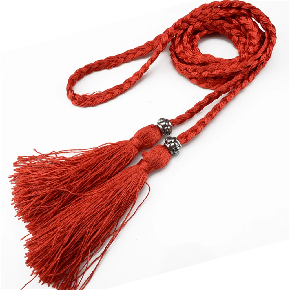 Woven Tassel Waist chain for women dress Tassles Braided Style  Belt Knot Waist Chain 160cm Retro Waist Rope decorated 2021 images - 6