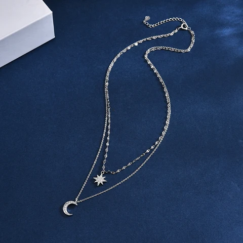 Ожерелье женское из серебра 925 пробы, со звездами, Двухслойное, с цирконом