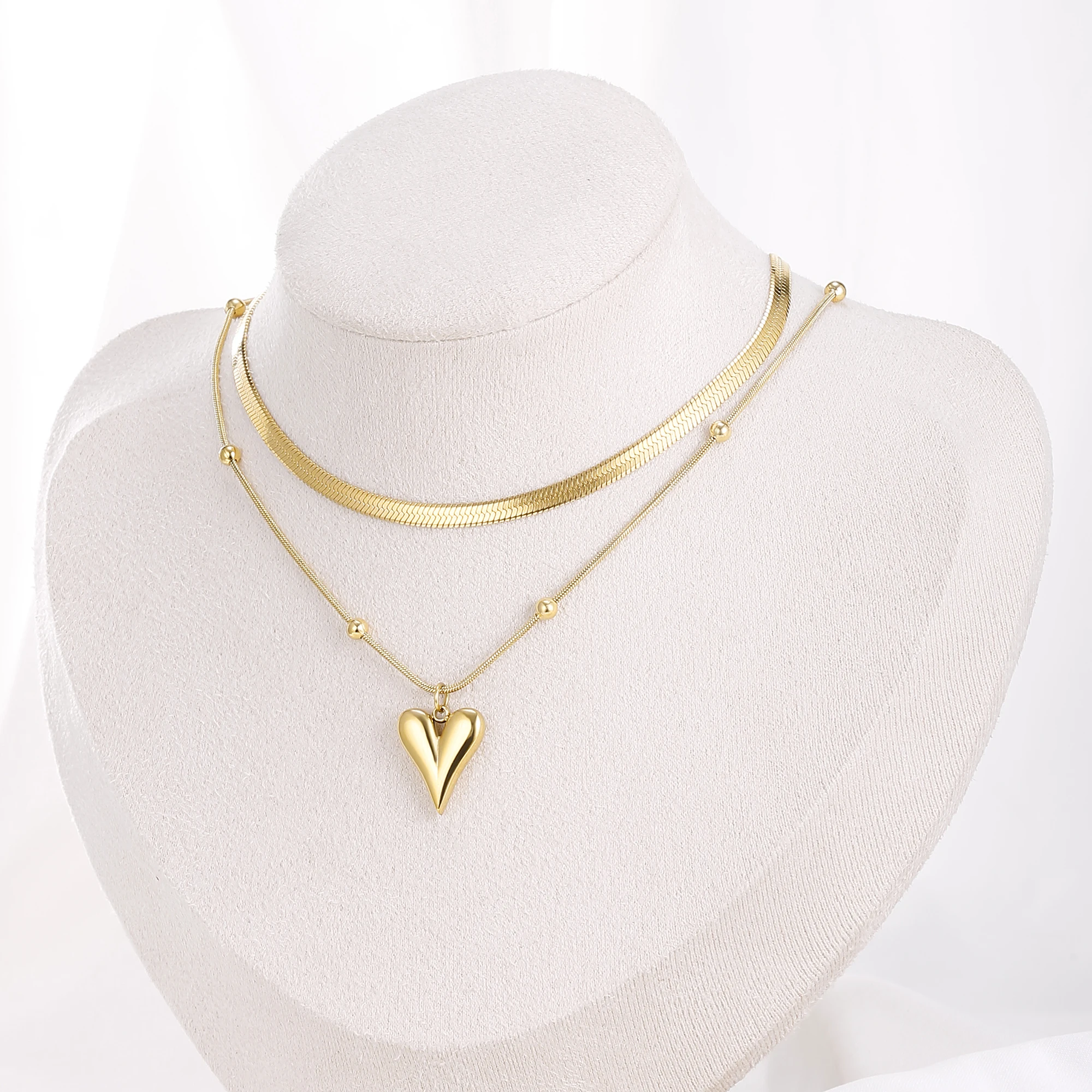 

Romantic Stainless Steel Double Layer Geometric Pendant Necklace For Women Adjust Choker Wedding Party Gifts Jewelry 2021 New