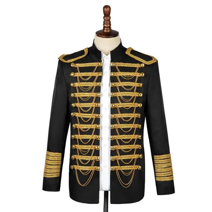 Black gold inlaid court uniform blazer men suits designs jacket mens stage costumes singers clothes star style masculino homme