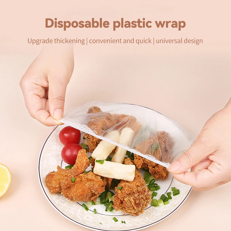 

100Pcs Disposable Bowl Cover Elastic Food Dust Covers Plastic Wrap Cover Fresh Food Storage Saran Wrap For Refrigerator Kitchen
