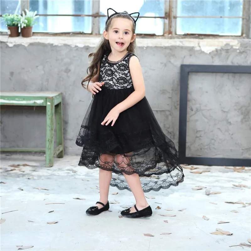 Girls Party Dress Festival Princess Children Baby Clothing Wedding Girl Clothes 2020 Lace Kids Long Tail Black | Детская одежда и