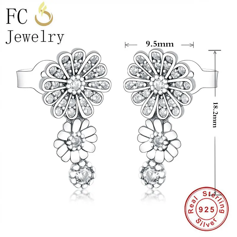 

FC Jewelry 100% 925 Silver Small Daisy Flower Stud Earring Mix CZ Ear Oorbellen Accessories For Women Party Holiday 2020 Summer