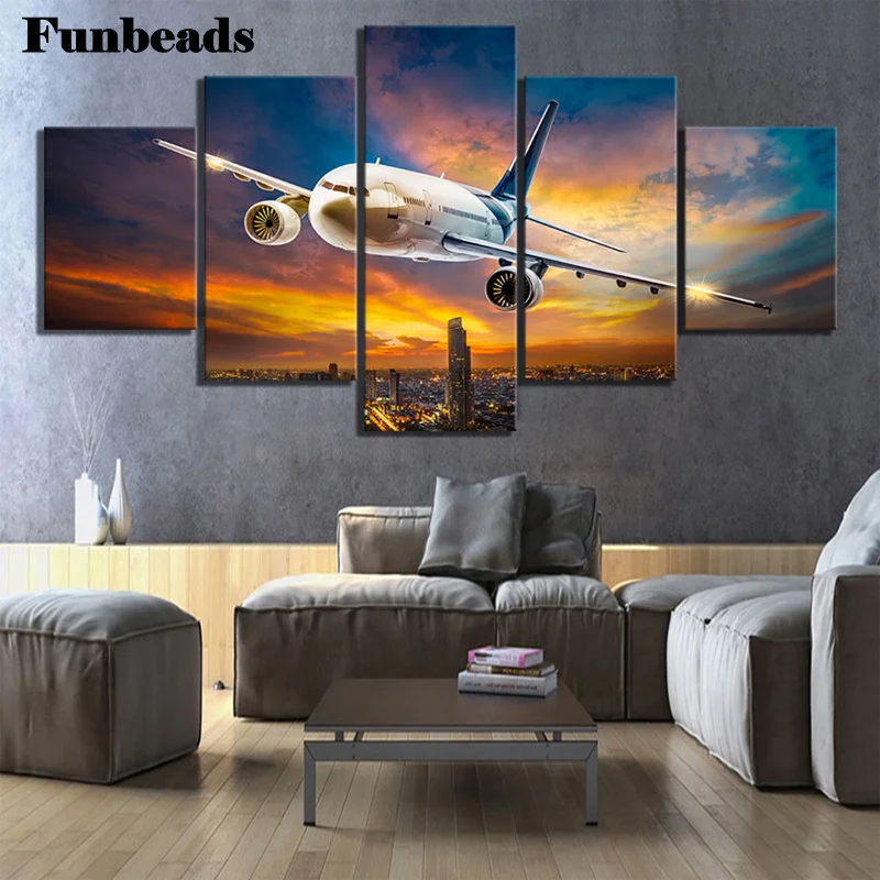 

Fantasy 5 pcs Diamond Embroidery Full square round Diamond Painting Airplane Cityscape Night View Sunset Landscape art,FF696