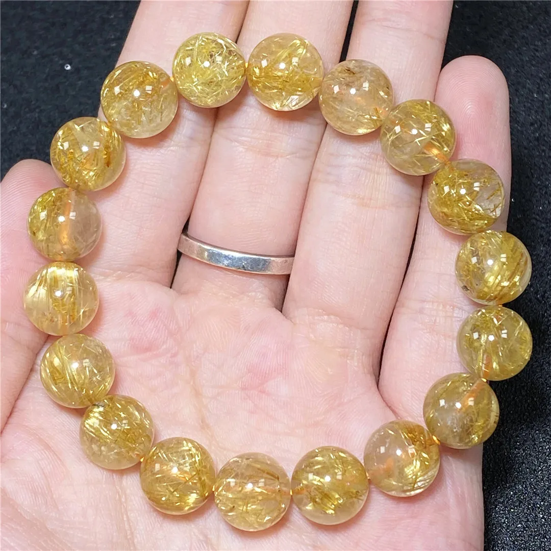 

11mm Natural Gold Rutilated Quartz Bracelet Jewelry For Woman Man Healing Wealth Gift Crystal Round Beads Gemstone Strands AAAAA