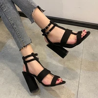 summer new open toed hollow thick heel sandals women plus size retro t shaped high heel womens shoes roman sandals