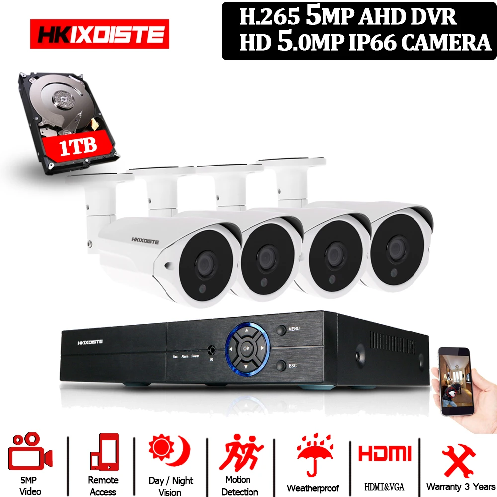 H.265 CCTV DVR 4CH 5MP видео Surverillance система AHD комплект 5MP наружная HD камера водонепроницаемая камера видеонаблюдения CCTV система Комплект