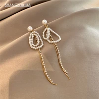 shangzhihua south koreas new pearl fringe luxury zircon earrings for womens high quality jewelry and girls accessories gift