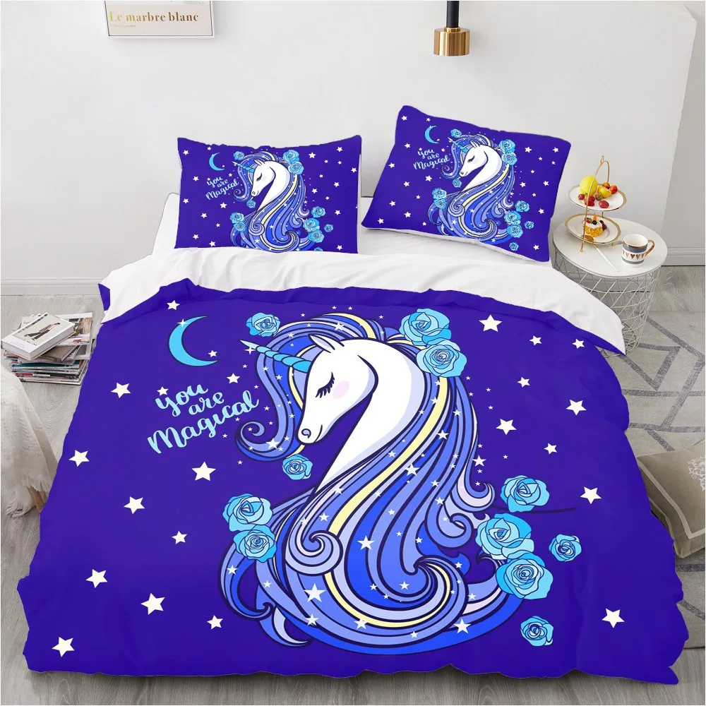 

Classic 3D Bedding Set Comforter Quilt Cover Full King Queen Double Single Size Unicorn Cartoon Design Custom Bedclothes