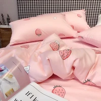 new 4pcsset fashion strawberry bed sheet cotton cute pink kawaii girl bedding set duvet cover bed sheet and pillowcases