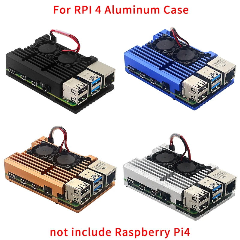 Чехол для Raspberry Pi 4 из алюминиевого сплава с двойным вентилятором/пассивным