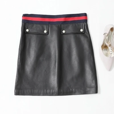 Высококачественная облегающая юбка из овечьей кожи с запахом на талии | Женская