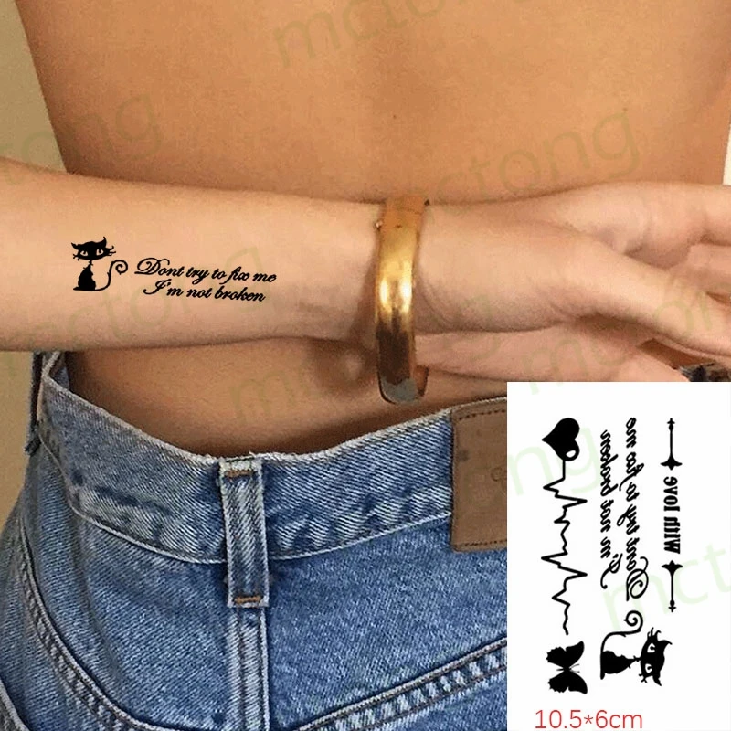 Водостойкая временная татуировка-наклейка бабочка любовь волна кошка буква
