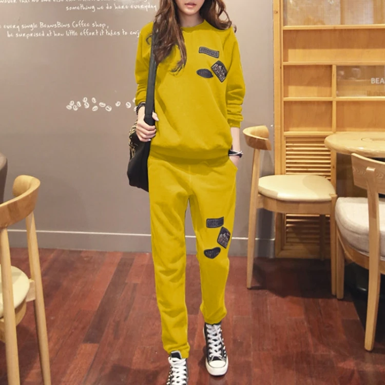 Yellow Spring S-6XL, женская спортивная одежда, спортивные костюмы, весна, осень, зима, повседневные, плюс бархат, Толстая Толстовка+ штаны, комплекты для женщин размера плюс - Цвет: Yellow Spring