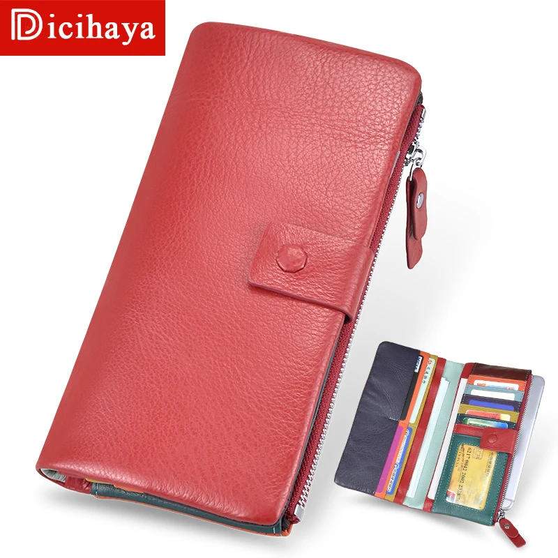 Кошелек DICIHAYA женский из натуральной кожи удобный складной бумажник длинный
