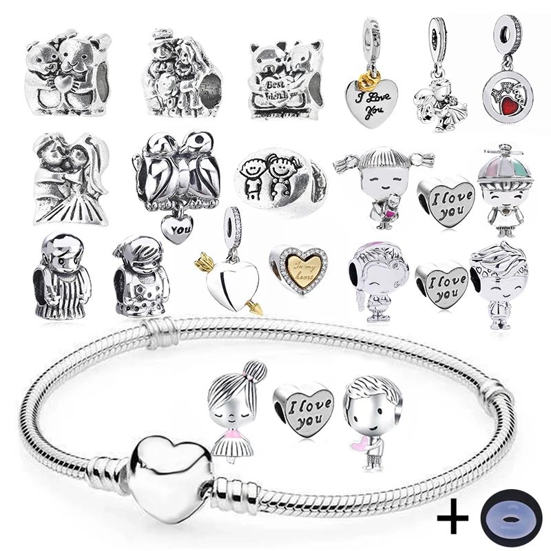 

Подарок на день Святого Валентина серии мальчик & Подвески для девушки браслеты с серебряным покрытием бусины сердце цепочка браслет для по...