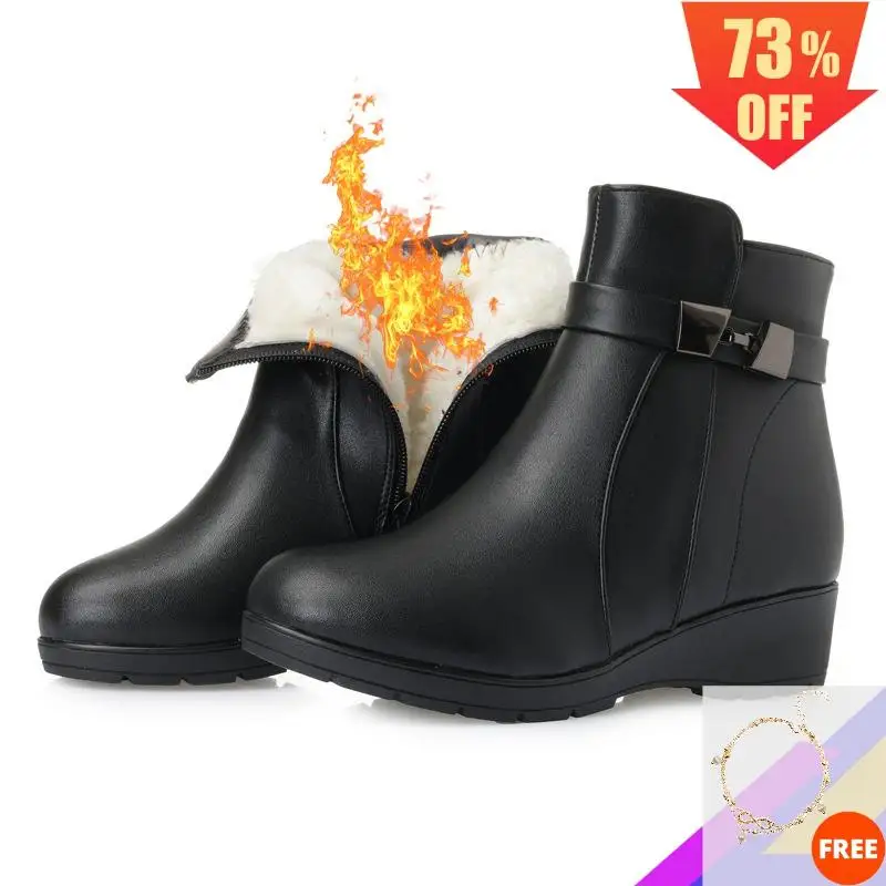 Женские ботильоны из натуральной кожи черные зимние ботинки на низком каблуке с